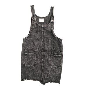 Tinseltown Overall Dress Womens Medium Black Denim Tank Mini Frayed Hem Babydoll
